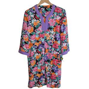 NWT Miss Elaine Zip Front Robe House Coat Sz S Floral Long Sleeve Midweight